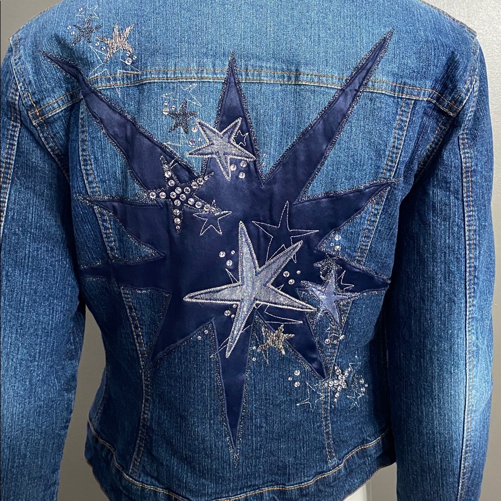 Blumarine Denim Jacket with Sequin Collar Embroidery on back Size small - Picture 7 of 15